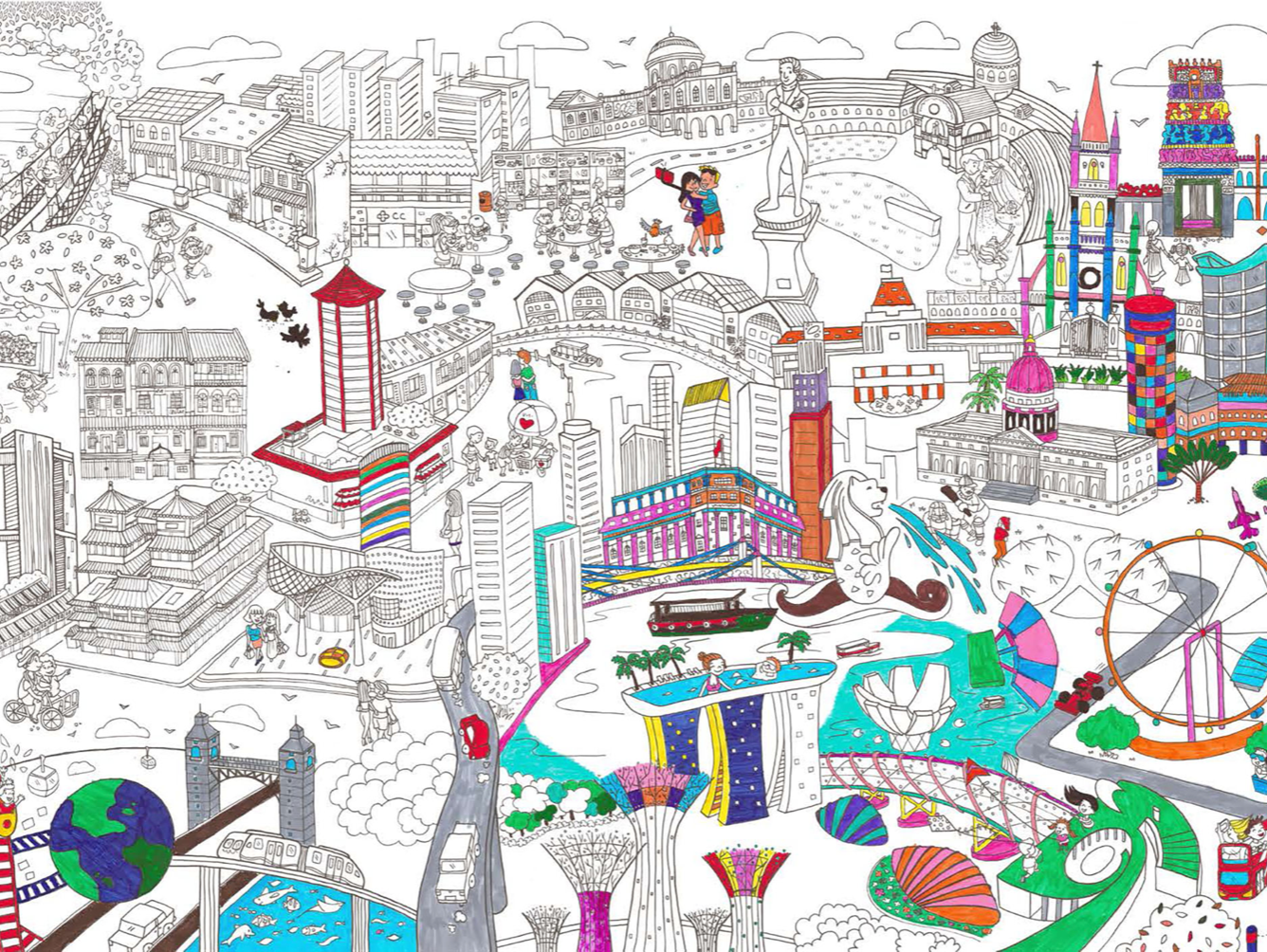 Giant colouring poster of Singapore